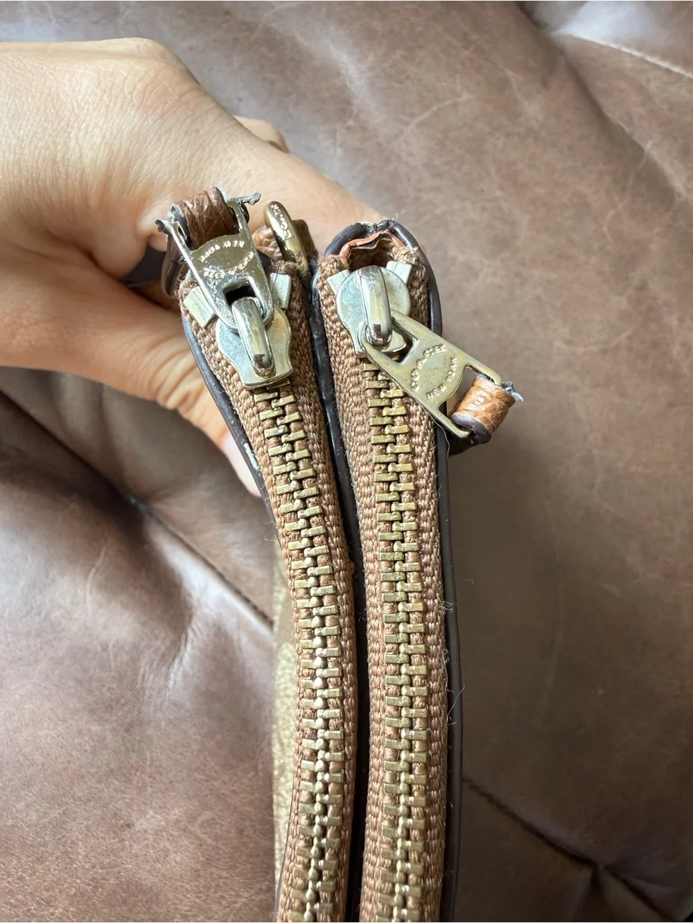 Coach Tan Signature Canvas Wristlet with Gold Logo